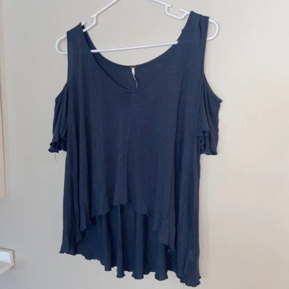 Free People Bittersweet Cold Shoulder Blue Top Size: Small - Picture 3 of 9